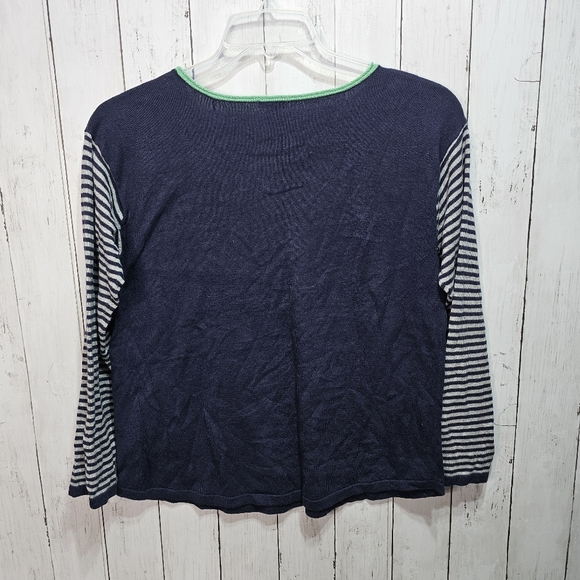 J. Jill Women's Blue Green Floral, Striped Sleeves Cotton Blend Sweater Size SP. - Picture 6 of 6